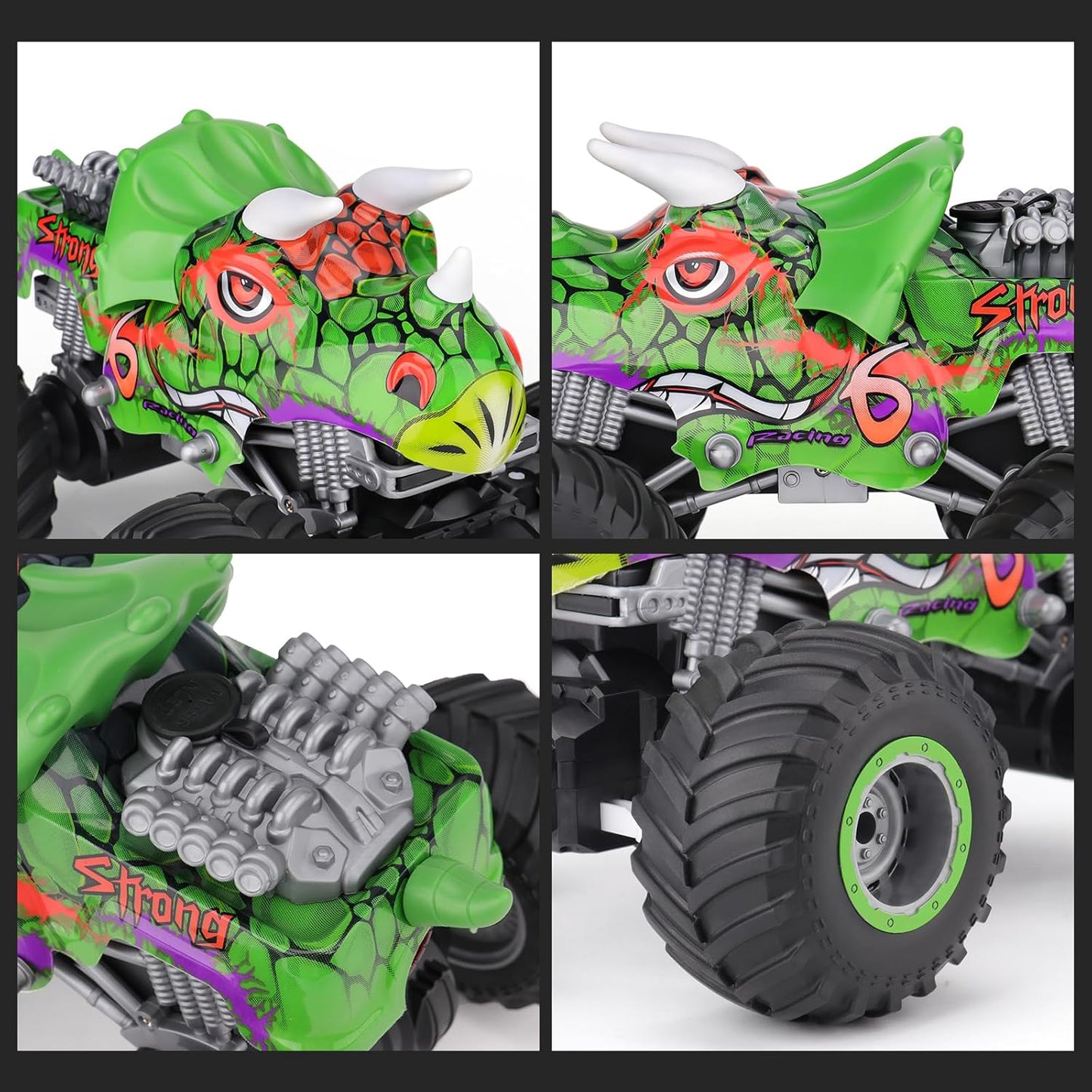 PREBOX Ferngesteuerter Monstertruck für Jungen 8-12 – RC-Dinosaurier-Autospielzeug für Kinder im Alter von 4–7 Jahren, Geburtstagsgeschenke für Jungen mit Musik und Lichtern