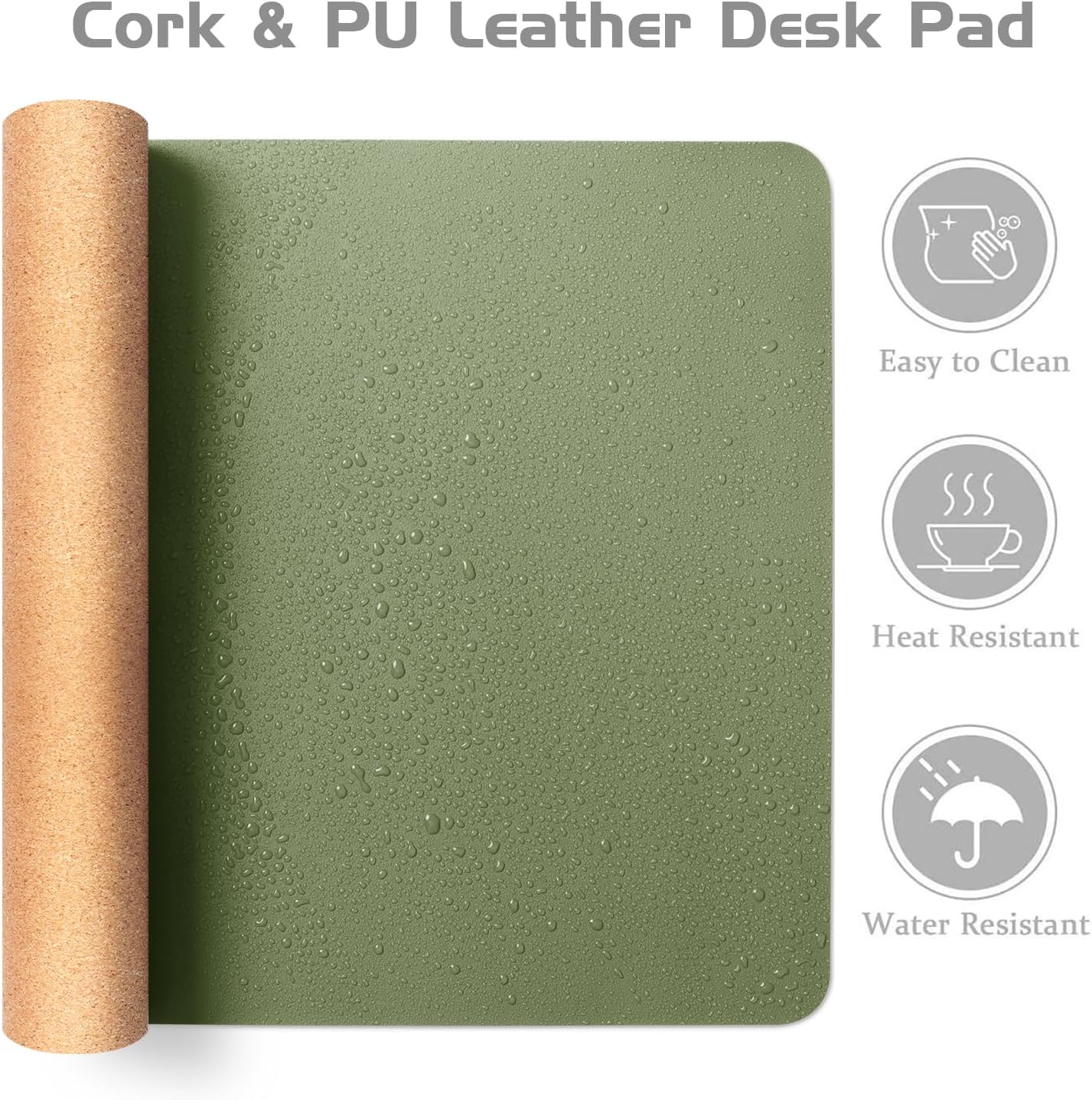 Aothia Kork-Schreibtischunterlage,beidseitige Schreibunterlage mit Naturkork & PU-Leder,Mausunterlage/Tischschutz,Leicht zu reinigen,wasserdicht für Büro/Haus/Deko(96x43cm,Oliv-grün)