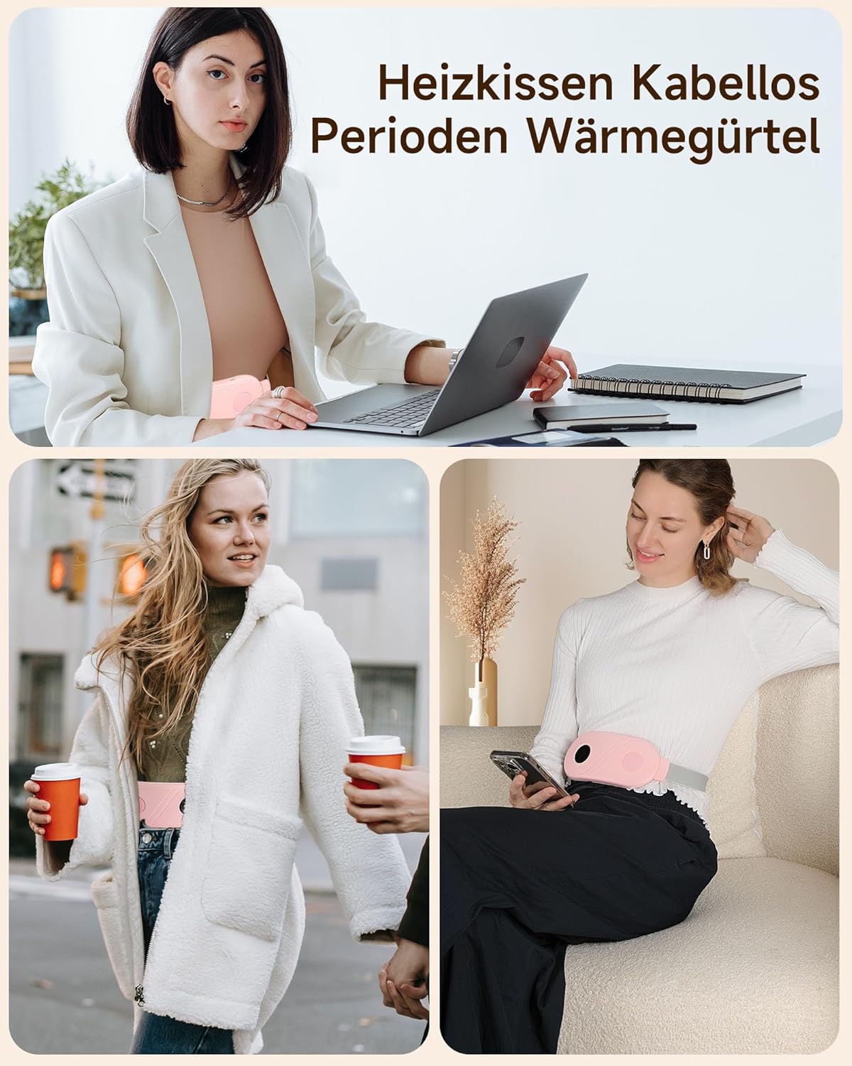 ALLJOY Perioden Heizkissen Kabellos-3 Wärme & 3 Vibrationsmodi, Elektrisches Heizkissen für Periodenkrämpfe für Frauen, Mädchen