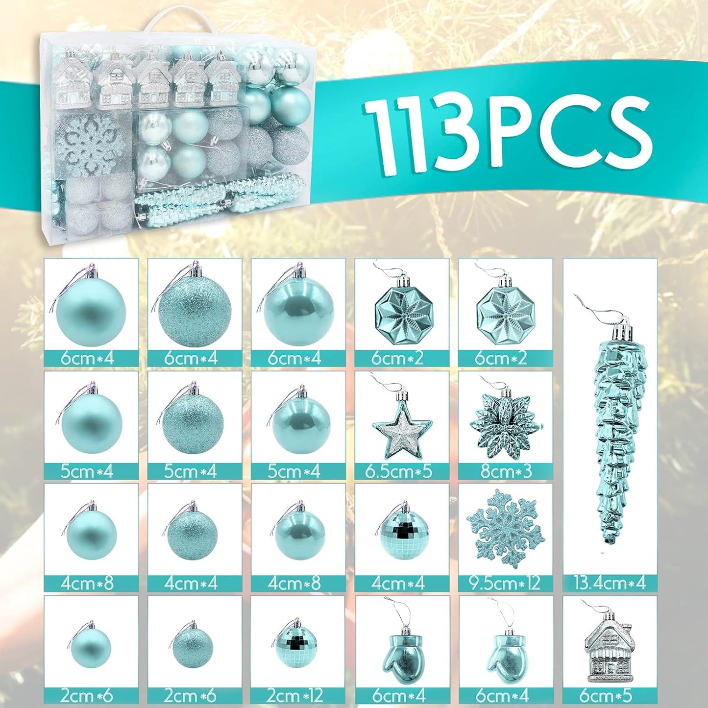 HAIGOU 113 Weihnachtskugeln Christbaumschmuck Aufhänger Christbaumkugeln für den Weihnachtsbaum Weihnachtsbaumschmuck Weihnachtsbaumkugeln (Blau)