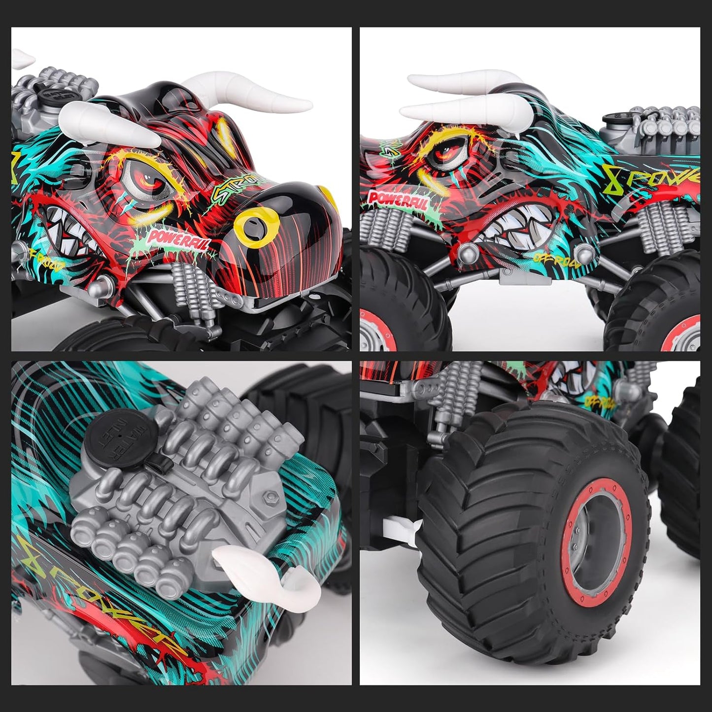 PREBOX Ferngesteuerter Monstertruck für Jungen 8-12 – RC-Bullauto-Spielzeug für Kinder im Alter von 4–7 Jahren, Geburtstagsgeschenke für Jungen mit Musik und Lichtern
