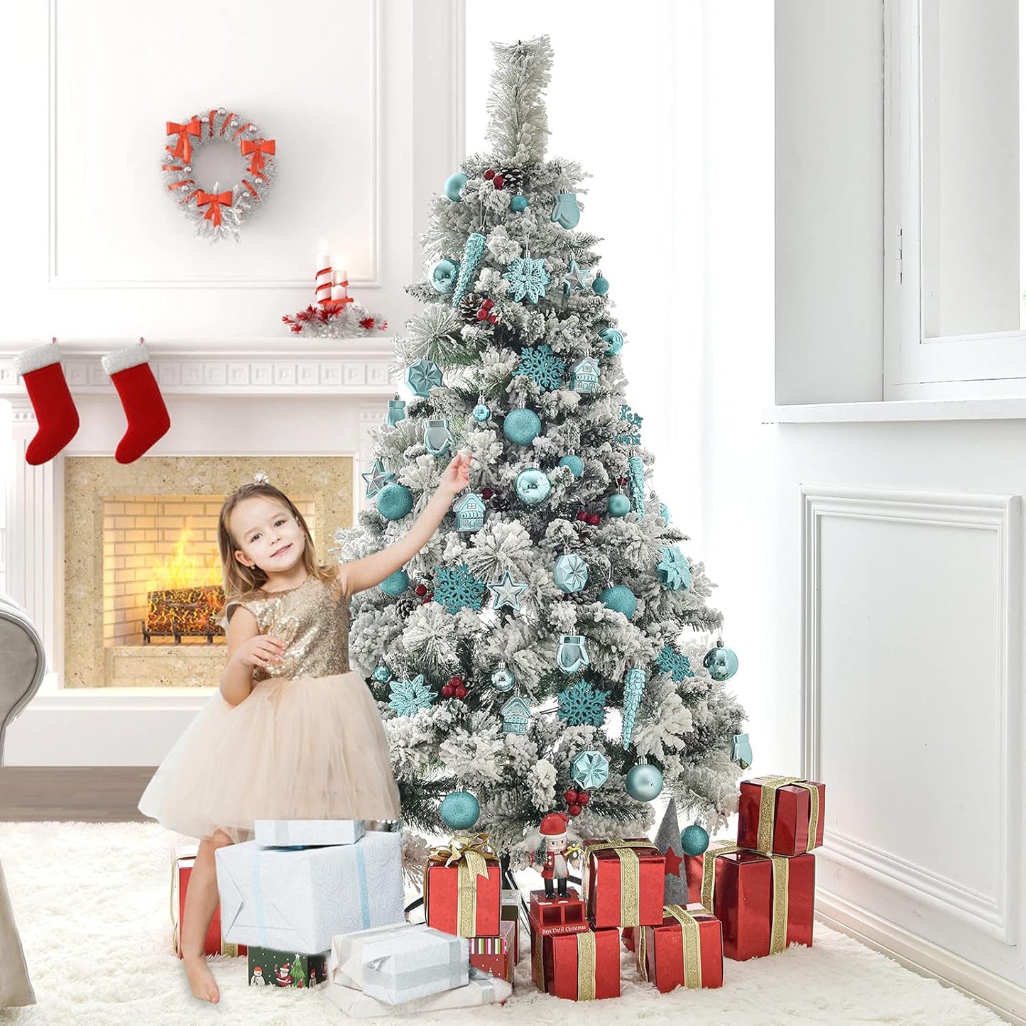 HAIGOU 113 Weihnachtskugeln Christbaumschmuck Aufhänger Christbaumkugeln für den Weihnachtsbaum Weihnachtsbaumschmuck Weihnachtsbaumkugeln (Blau)