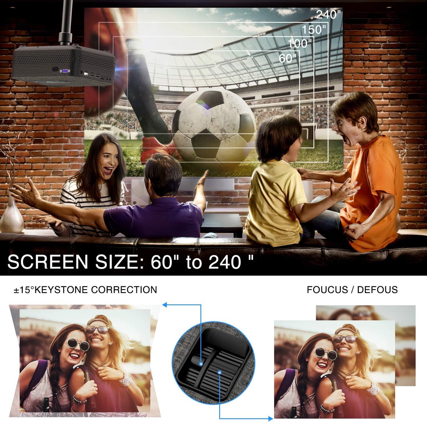 VILINICE Mini Beamer Heimkino Beamer Full HD, WiFi Projektor mit 6000 L unterstützt 1080P Multimedia 240", Video Beamer LED kompatibel mit TV Stick, HDMI, SD, AV, VGA, USB, PS4, Smartphone