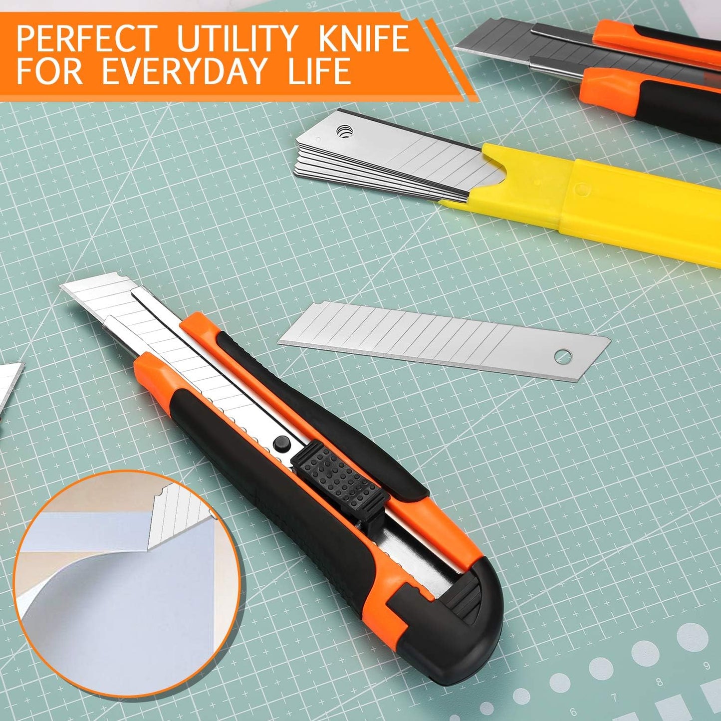 AGPtek 12 Teppichklingen Kartonschneider Cuttermesser mit 12 zusätzlichen Ersatzklingen, 18 mm ausziehbare Kartonklinge, perfekt zum Schneiden auf Papier, Klebeband, Pappe, Coupons und Stoffen