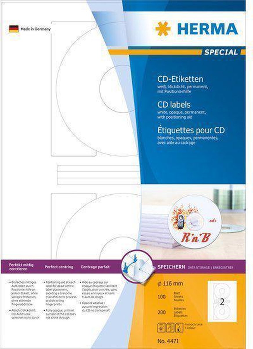 Herma CD-Etiketten weiß ø 116 SuperPrint 200 St.