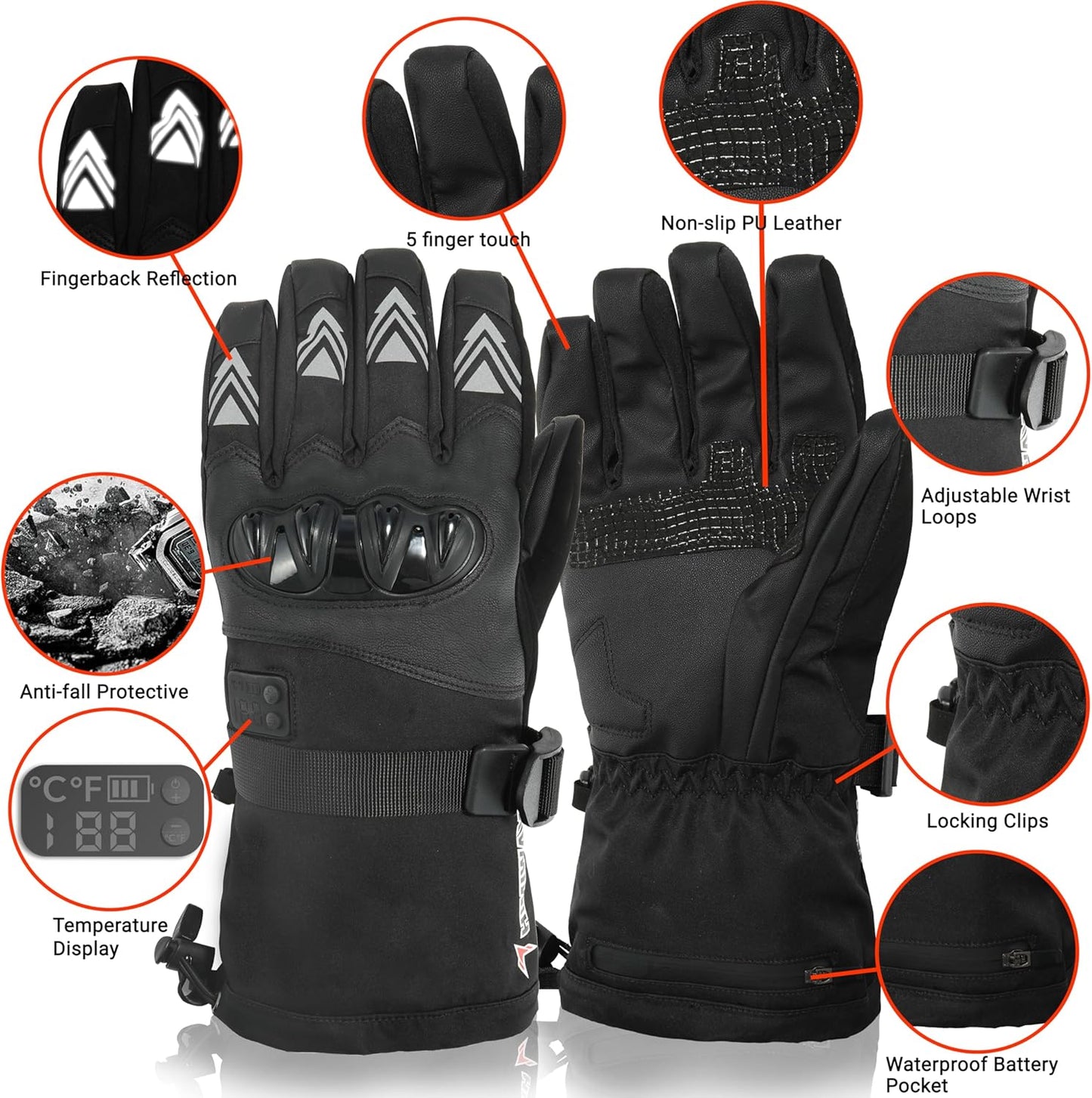 Himiway Beheizte Handschuhe M/L/XL für Herren & Damen Heizhandschuhe 7.4V 3200mAh Elektrisch beheizte Handschuhe bis zu 6h wasserdichte & Winddichte & Wiederaufladbare Heizhandschuhe gegen Stürze