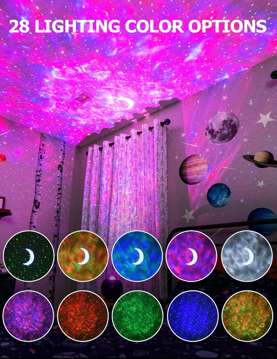 Lupantte Sternenhimmel Projektor, 360° Drehung Wellen Sternenprojektor, LED Sternenhimmel Projektor Mit Musik-Player/Fernbedienung/Timer, Sternenhimmel Geeignet für Dekoration, Geschenke, Nachtlicht