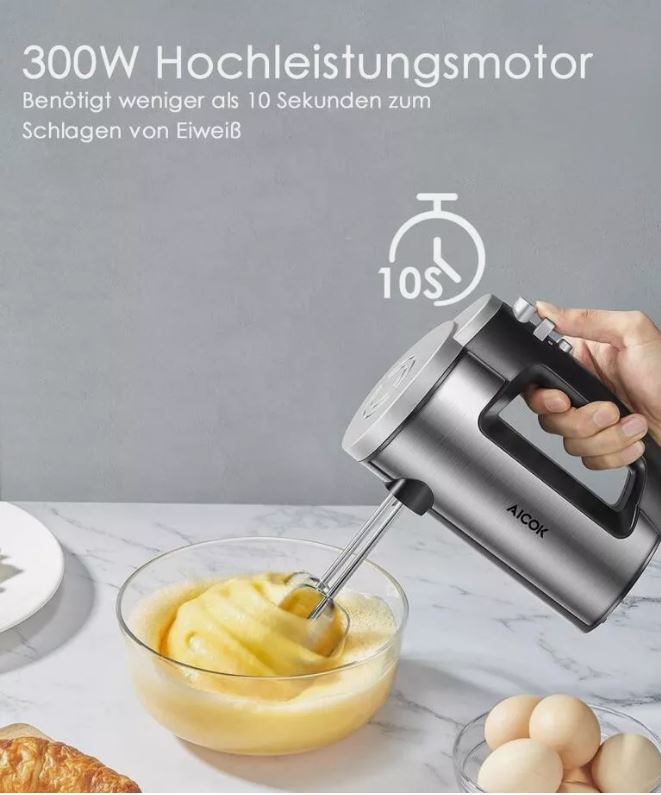 AICOK Elektrischer Handmixer, 6 Geschwindigkeiten, Ein-Knopf-Auswurfdesign