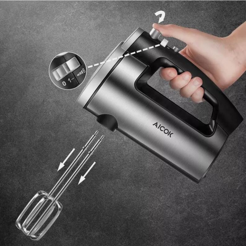 AICOK Elektrischer Handmixer, 6 Geschwindigkeiten, Ein-Knopf-Auswurfdesign