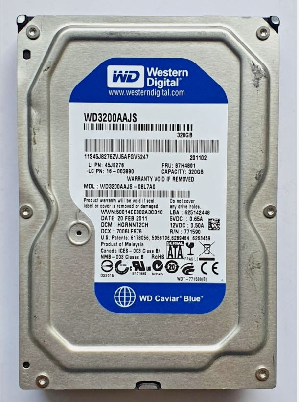 320 GB SATA Western Digital WD3200AAJS-08L7A0 7200rpm 8MB HDD 3,5" Festplatte