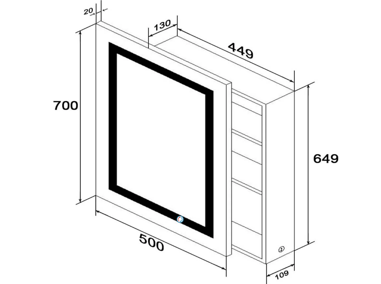 SONNI Badezimmer LED Spiegelschrank mit Beleuchtung Schiebetür Connexion par câble 50 x 70 x 13cm