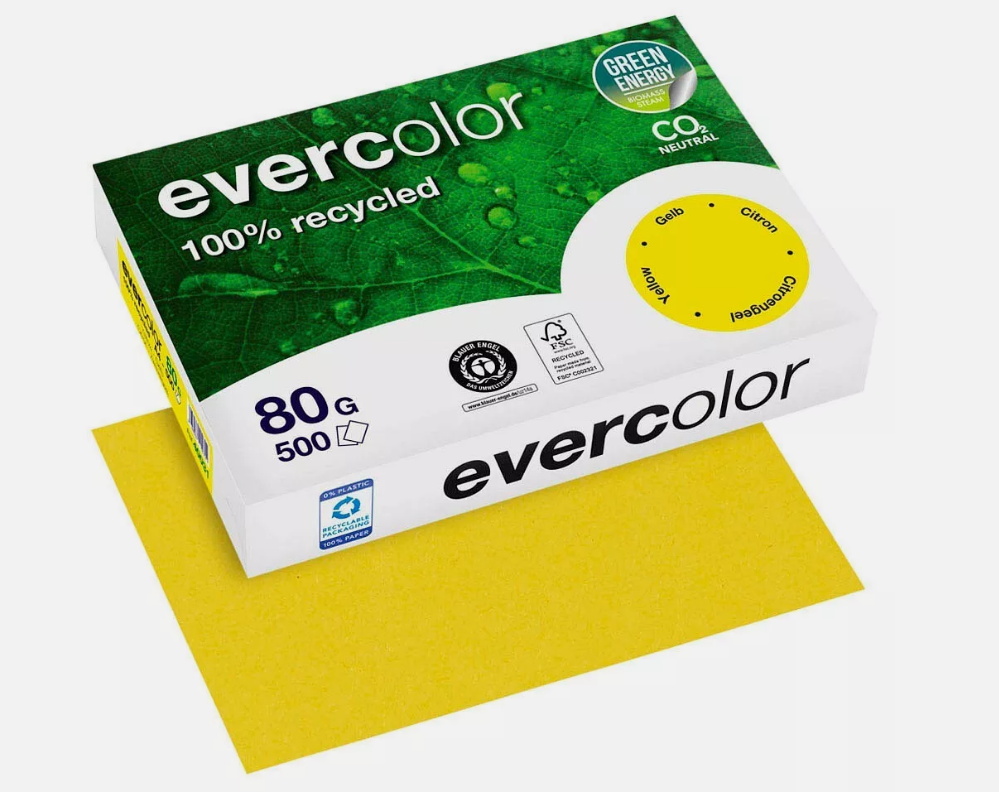 2500 X Clairefontaine Recyclingpapier Evercolor gelb DIN A4 80 g/qm 2500 Blatt