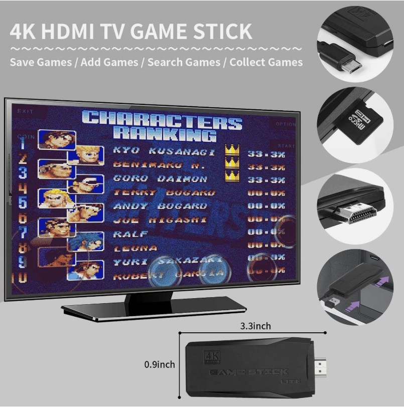 M8 4K HDMI Wireless Videospielkonsole Retro 20000+Spiele TV Stick 64G+ 2 Gamepad