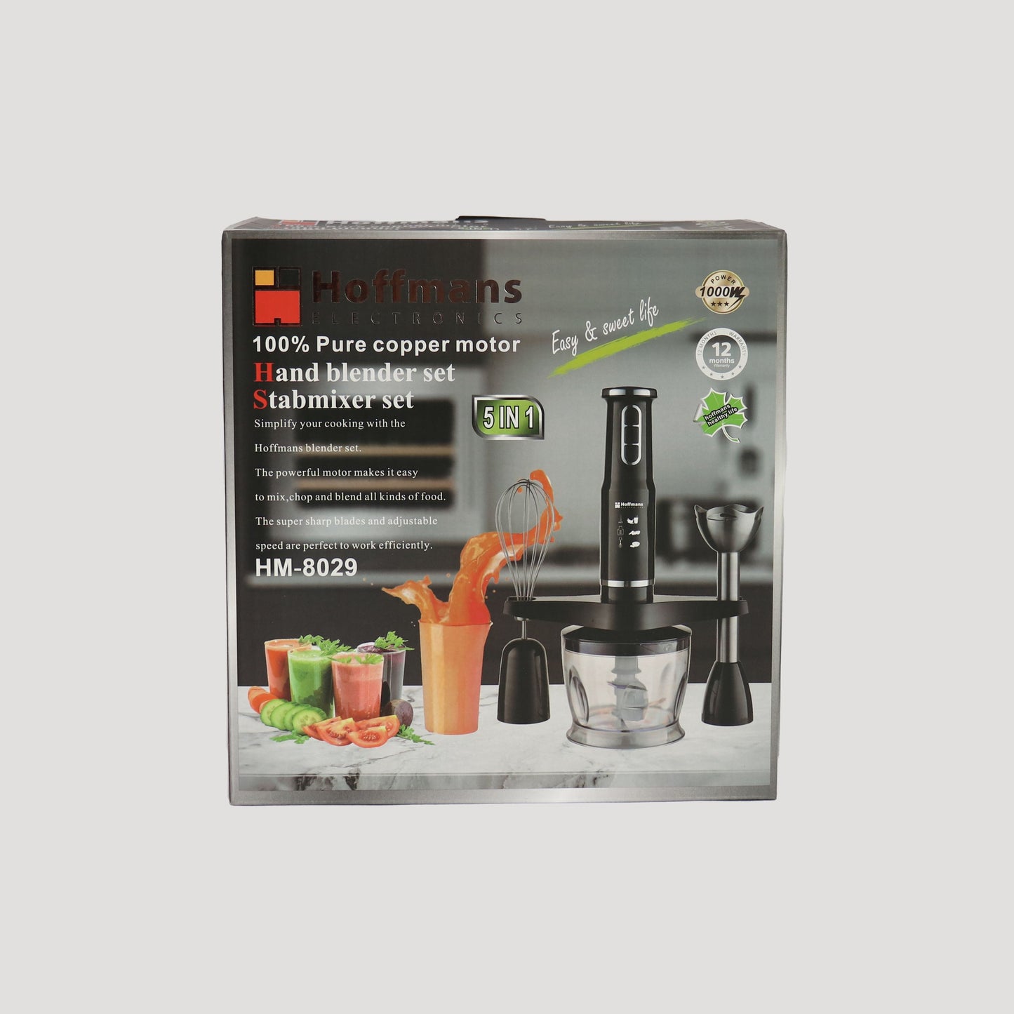HOFFMANS HM-8029 Stabmixer Set 5 in 1 1000W Multifunktional Handmixer Pürierstab Schneebesenl Blender