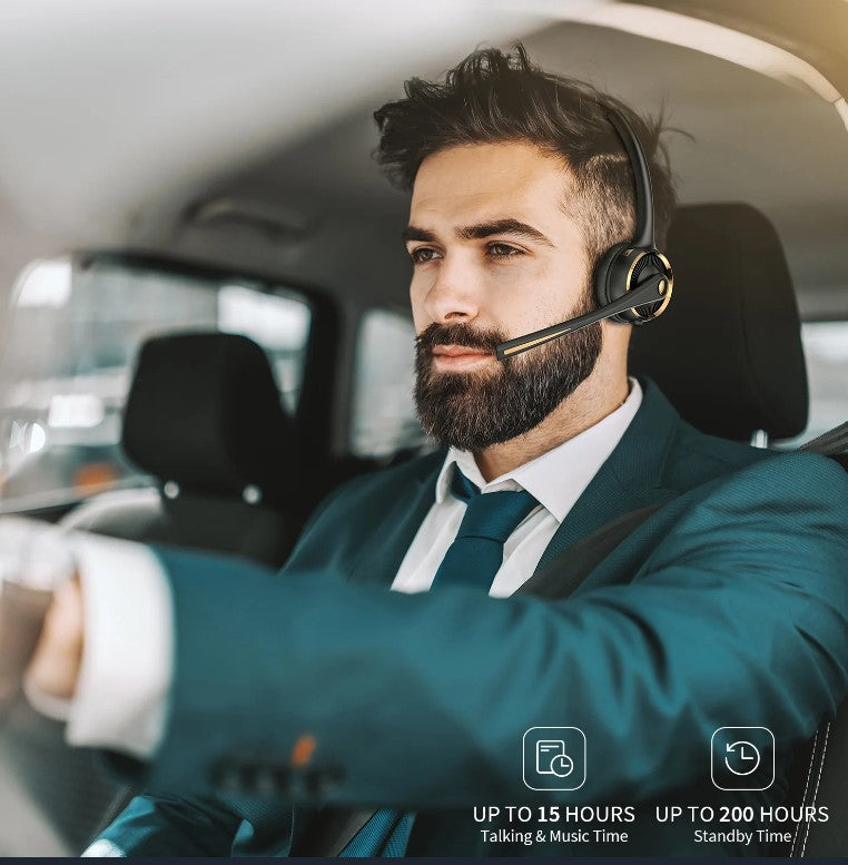 Jelly Comb BH-M9 Bluetooth-Headset, Headset mit Mikrofon, Bluetooth – geräuschunterdrückende kabellose Kopfhörer mit Ladestation, transparente Freisprecheinrichtung für Mobiltelefone/Skype/Callcenter/Büro