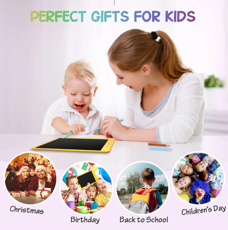 LCD-Schreibtisch, 10 Zoll, Bunte Bildschirm-Maltafel, Schreibtisch, Weihnachtsgeschenke für Kinder, Kritzeltafel, Spielzeug ab 1 2 3 4 5 6 7 Jahre alt Mädchen Jungen (Gelb)