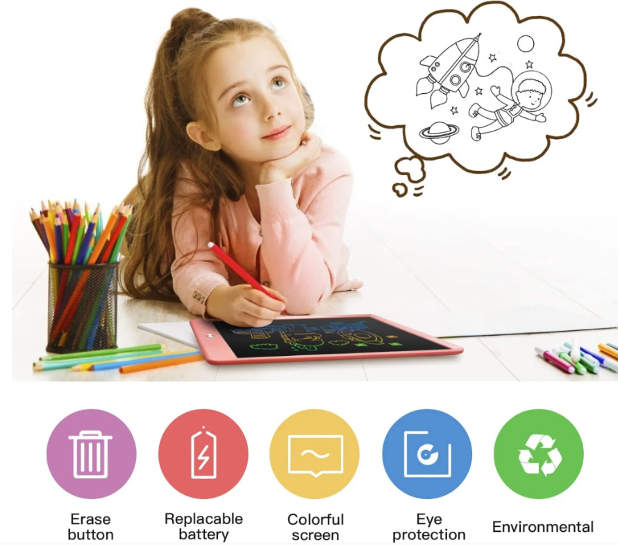 LCD-Schreibtisch, 10 Zoll, Bunte Bildschirm-Maltafel, Schreibtisch, Weihnachtsgeschenke für Kinder, Kritzeltafel, Spielzeug ab 1 2 3 4 5 6 7 Jahre alt Mädchen Jungen (Gelb)