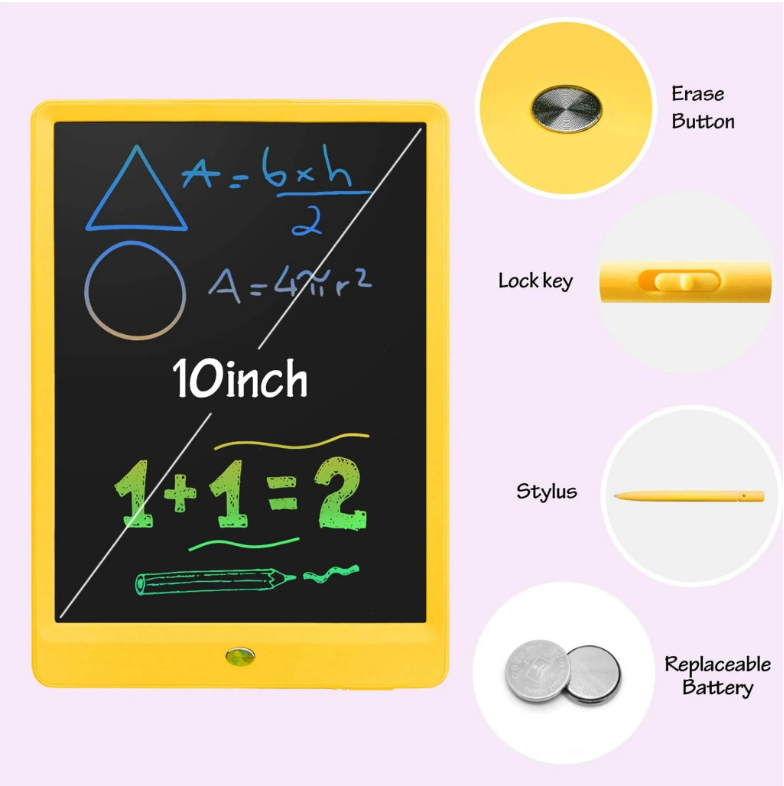 LCD-Schreibtisch, 10 Zoll, Bunte Bildschirm-Maltafel, Schreibtisch, Weihnachtsgeschenke für Kinder, Kritzeltafel, Spielzeug ab 1 2 3 4 5 6 7 Jahre alt Mädchen Jungen (Gelb)