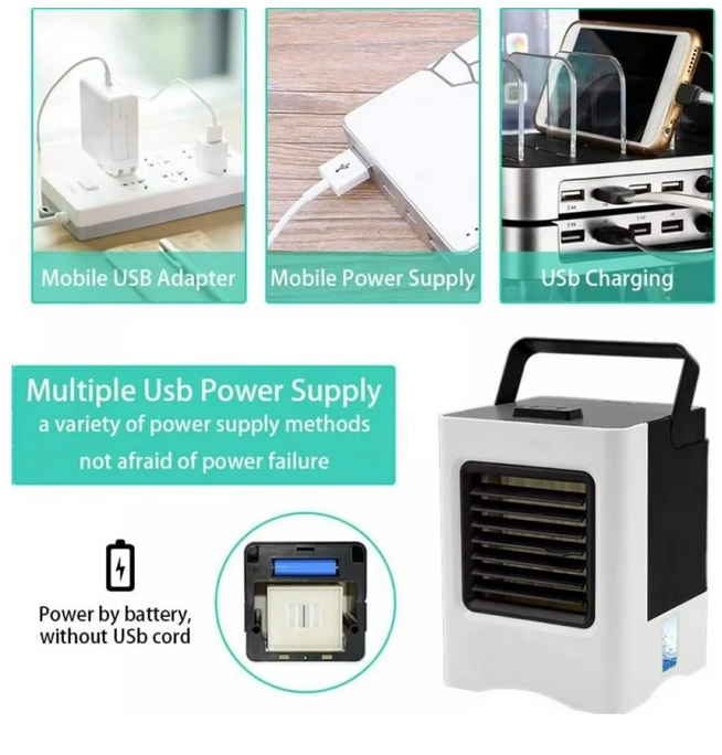 Tragbare Klimaanlage – wiederaufladbarer persönlicher Luftkühler mit 3 Geschwindigkeiten, Dauer 12 Stunden, leiser Mini-Klimaanlagenventilator, Schreibtisch-Kühlventilator für Zuhause, Schlafzimmer, Reisen und Büro