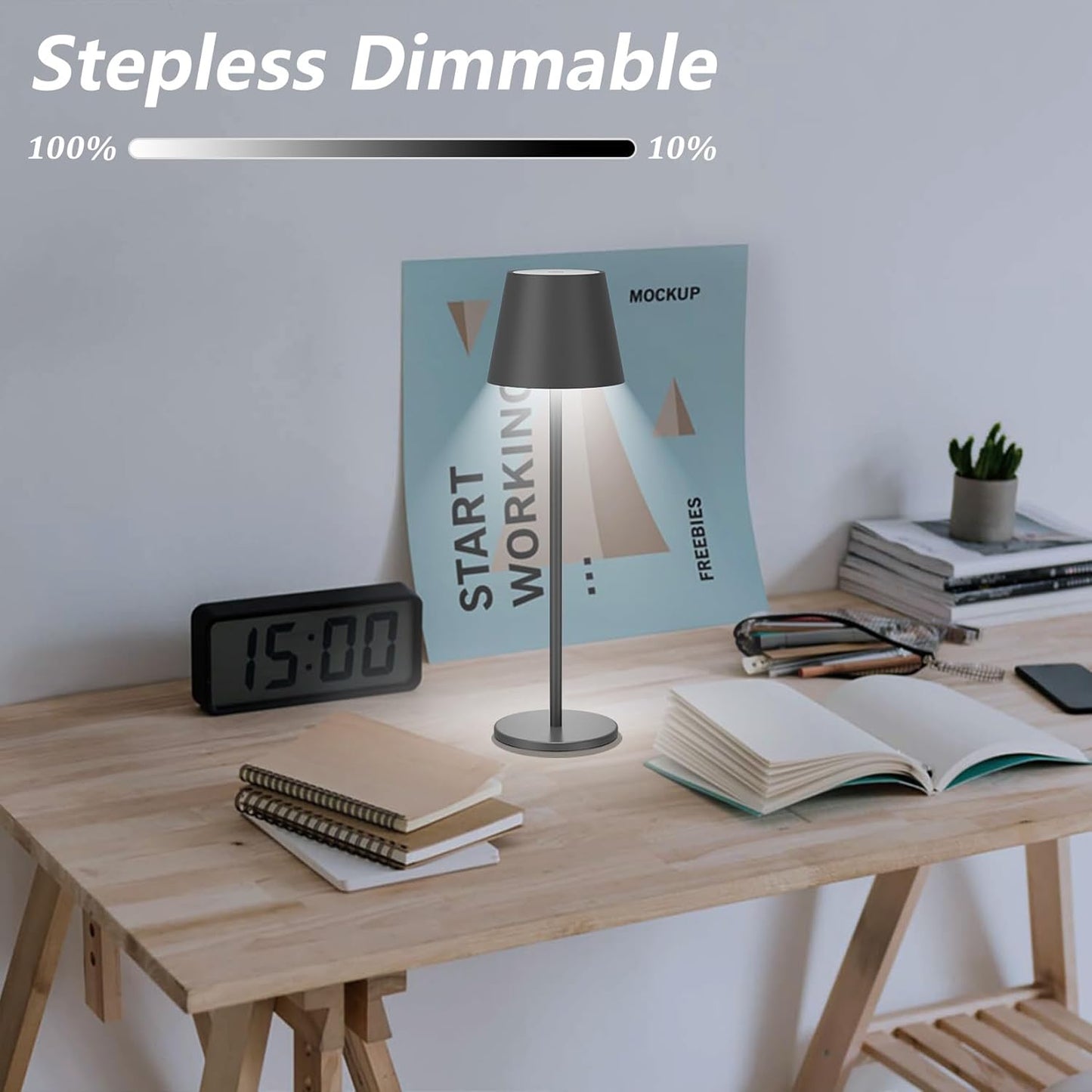 Aipsun 2 Stück Dimmbare LED akku Tischleuchte, 6000mAh, Tischlampe Kabellos, Warmweiß(2700k-6000k), IP54, Outdoor Tischlampe für Restaurant, Schlafzimmer, Bar(Anthrazit)