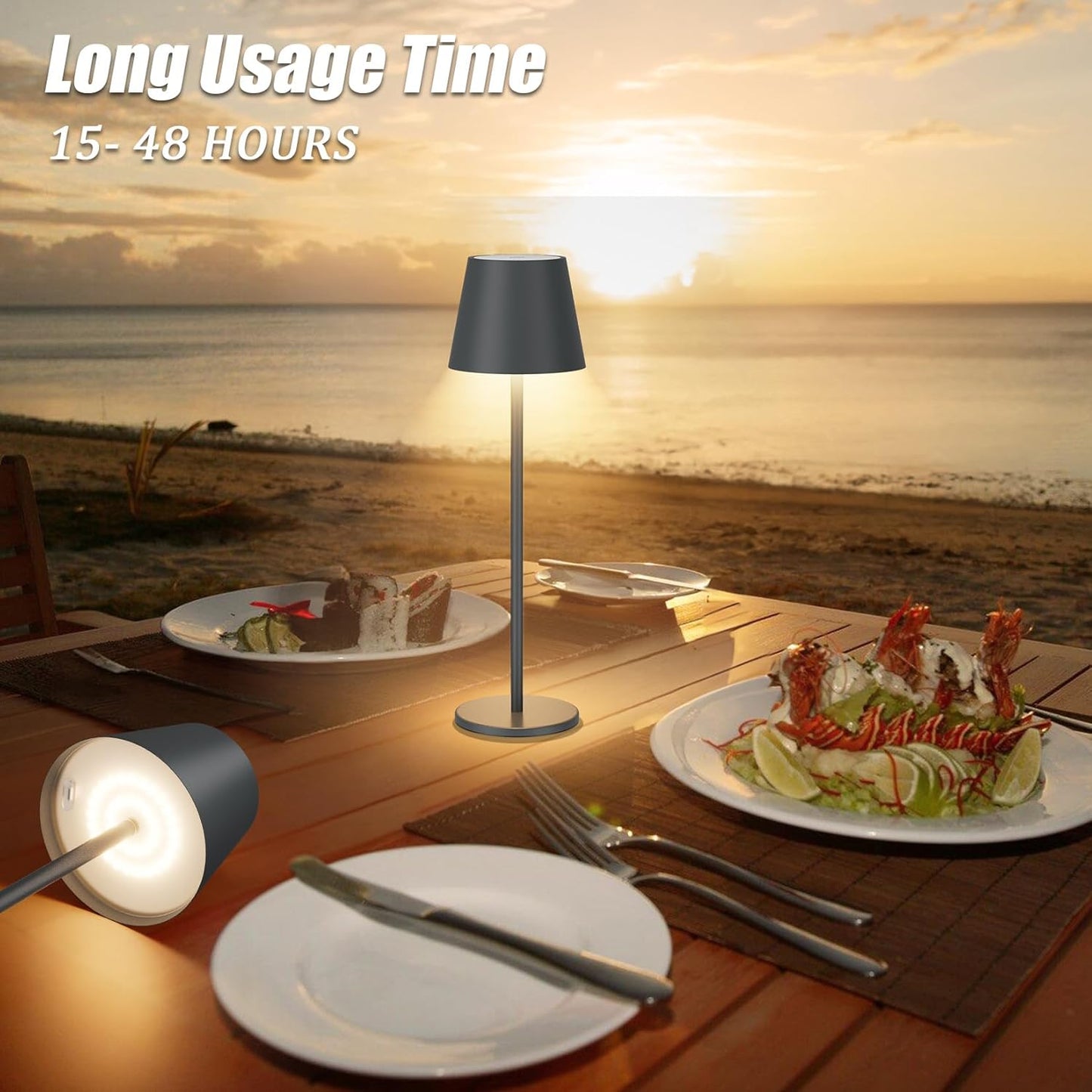 Aipsun 2 Stück Dimmbare LED akku Tischleuchte, 6000mAh, Tischlampe Kabellos, Warmweiß(2700k-6000k), IP54, Outdoor Tischlampe für Restaurant, Schlafzimmer, Bar(Anthrazit)