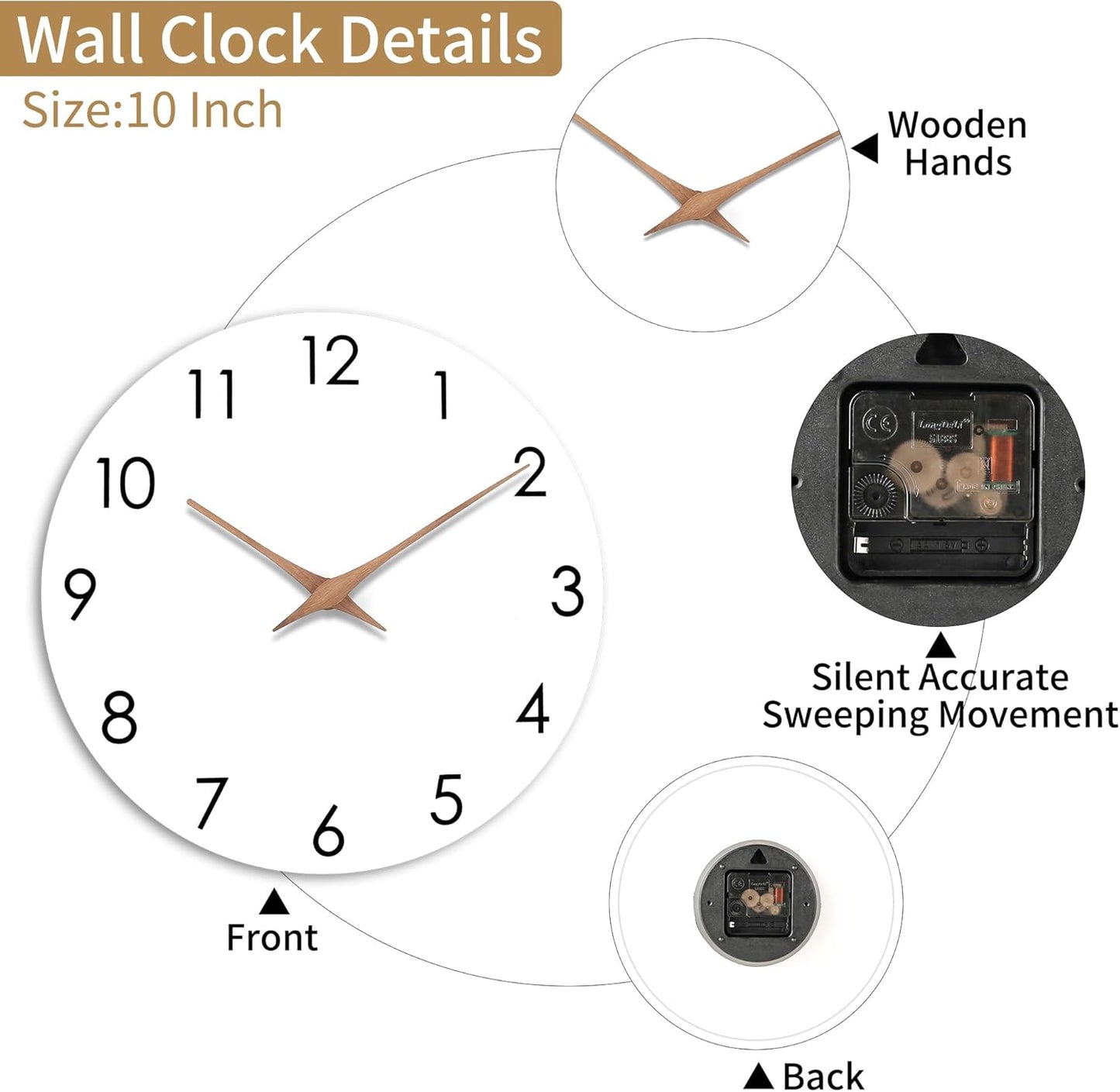 AIRUIFU Holz Wanduhr Ohne TickgeräUsche Lautlos Modern 25cm Quarz (weiß)