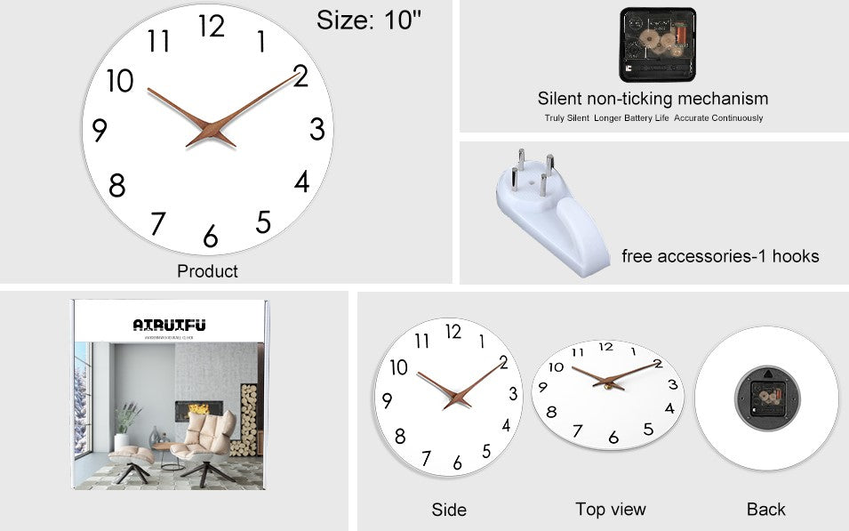 AIRUIFU Holz Wanduhr Ohne TickgeräUsche Lautlos Modern 25cm Quarz (weiß)