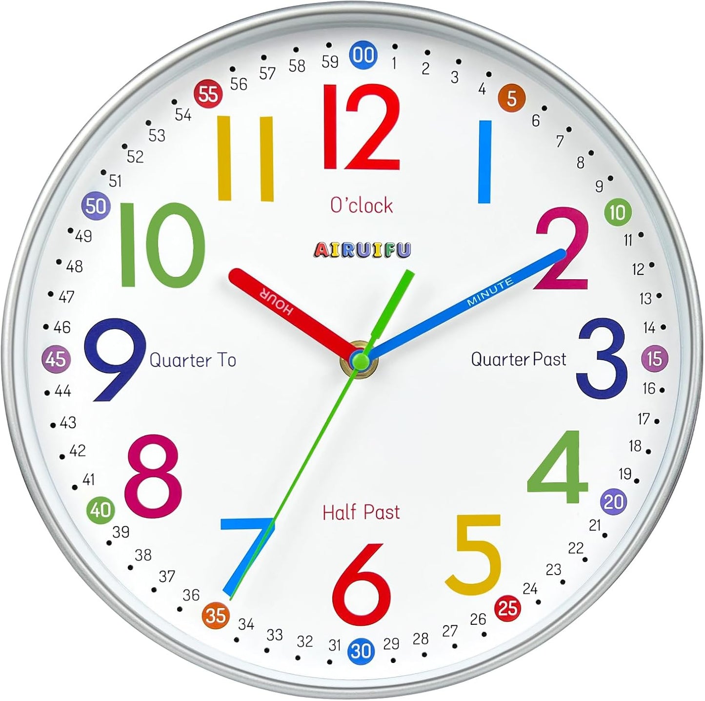 AIRUIFU Wanduhr für Kinder, die lernen, die Zeit zu sagen, 30,5 cm, leise, analoge Uhr für Kinderzimmer, Schlafzimmer/Klassenzimmer/Spielzimmer