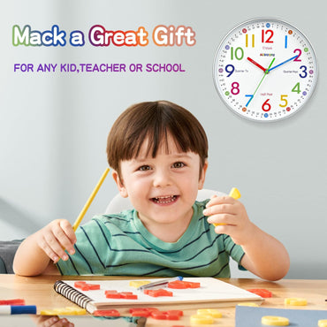 AIRUIFU Wanduhr für Kinder, die lernen, die Zeit zimmer, 30,5 cm, leise, analogique Heure pour Kinderzimmer, Schlafzimmer/Klassenzimmer/Spielzimmer