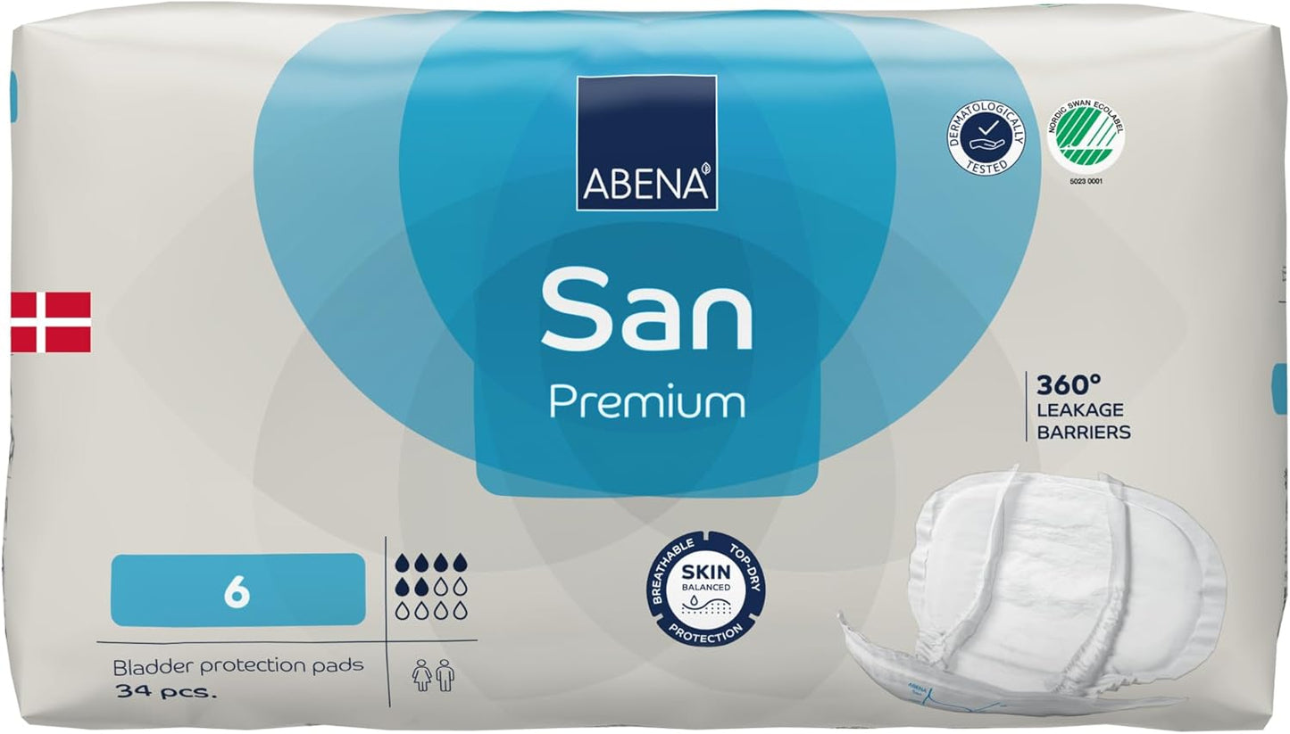 ABENA San 6 Premium Inkontinenzeinlagen 34 Stück für Damen und Herren, 1600 ml Saugfähigkeit (1 Packung)