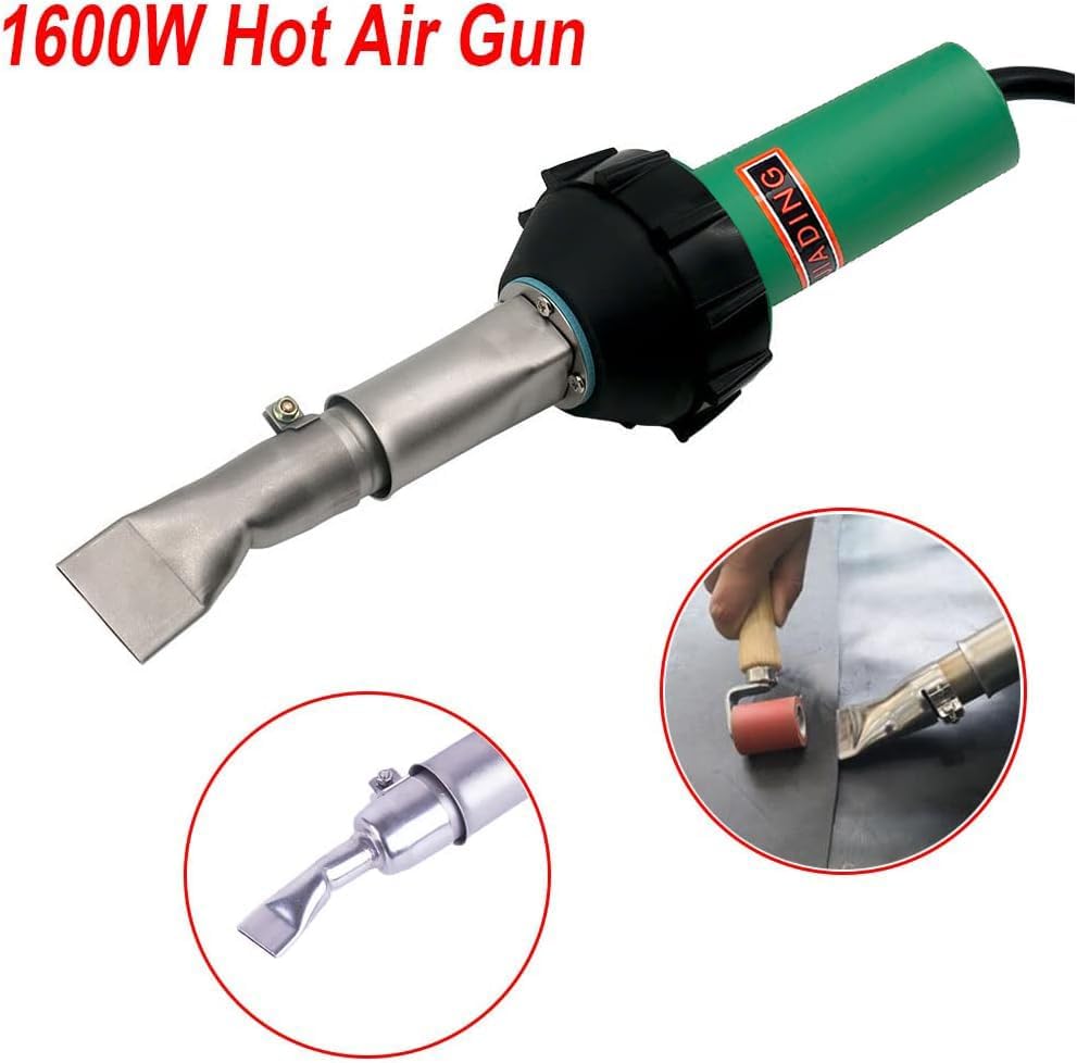 110V 1600W Kunststoff Schweißpistole Heißluft Heißluftpistole Einstellbare Temperatur PVC TPO Schweißset Zubehör Geschwindigkeit Düse Roller Delfin Messerhaken