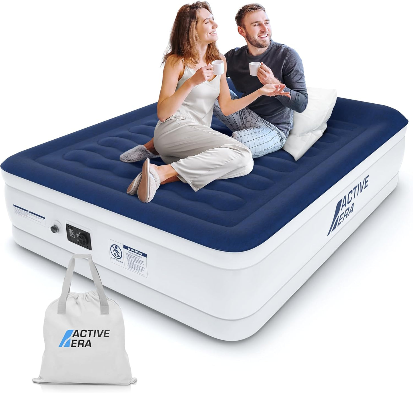 Active Era Luxus Luftbett 2 Personen, mit eingebauter elektrischer Pumpe & integriertem Kissen, 203 x 152 x 56cm