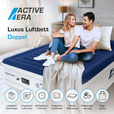Active Era Luxus Luftbett 2 Personen, mit eingebauter elektrischer Pumpe & integriertem Kissen, 203 x 152 x 56cm