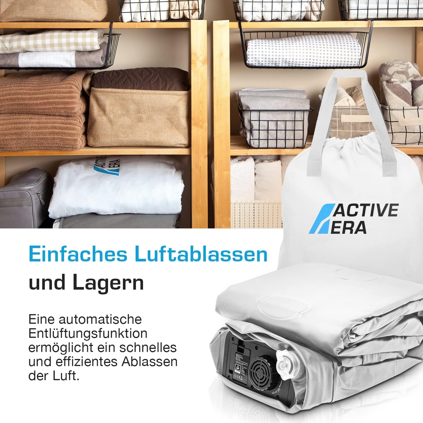 Active Era Luxus Luftbett 2 Personen, mit eingebauter elektrischer Pumpe & integriertem Kissen, 203 x 152 x 56cm