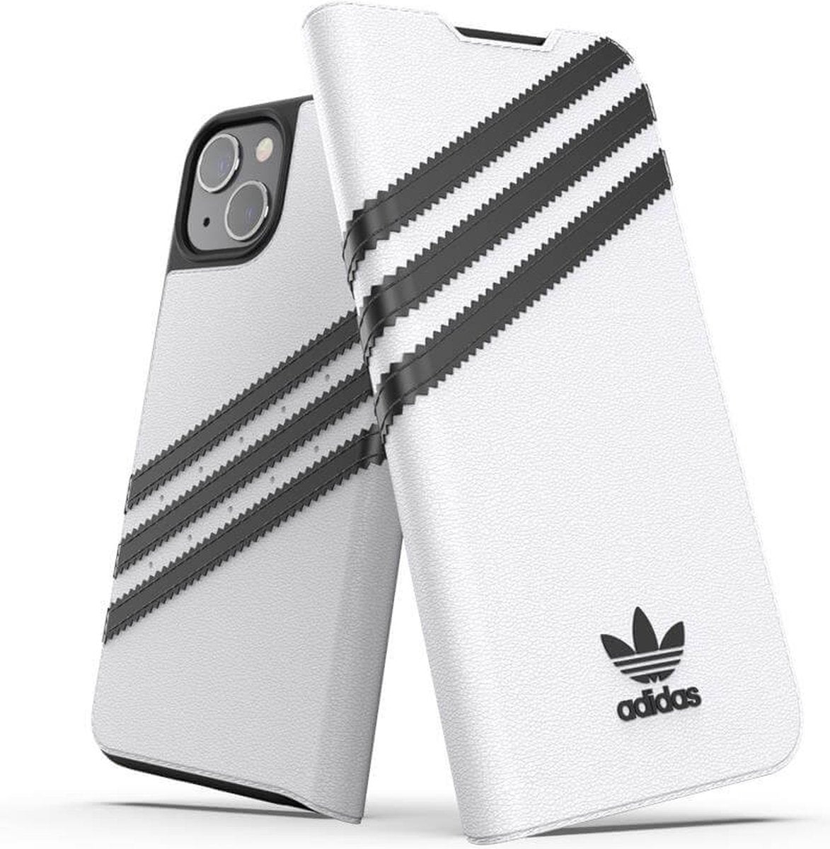 Adidas Handyhülle Book Case für Apple iPhone 13 (6,1") – Weiß/Schwarz