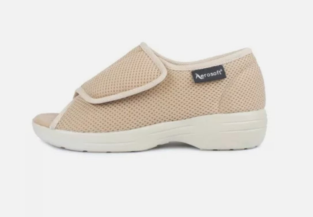 Aerosoft Reha-Sandale Stretch 14 Damen Herren Klettverschluss Weite rutschfest, beige,42