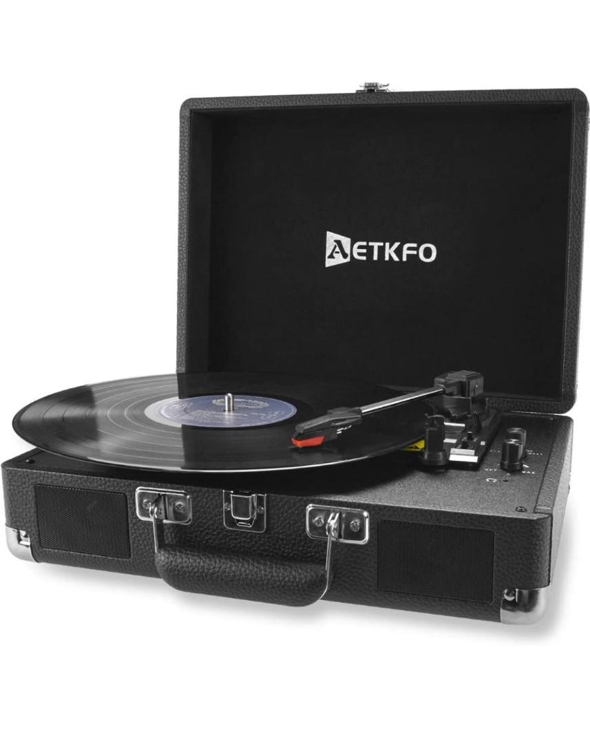 AETKFO Vinyl-Plattenspieler, Tragbare Bluetooth-Plattenspieler 3 Geschwindigkeiten mit Lautsprechern, unterstützt die Aufnahme von Vinyl, RCA und USB-Ausgang/AUX-Eingang/Kopfhöreranschluss,