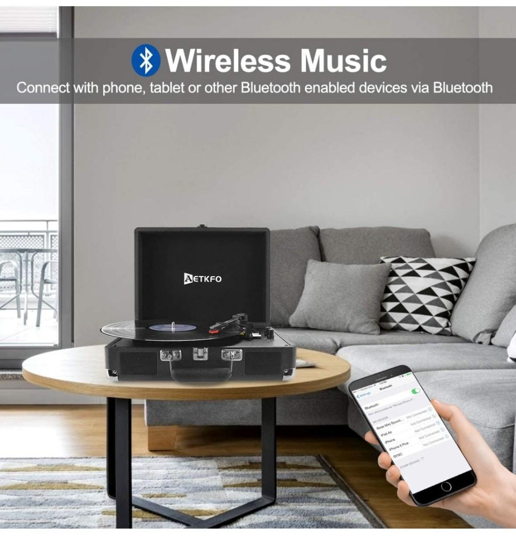 AETKFO Vinyl-Plattenspieler, Tragbare Bluetooth-Plattenspieler 3 Geschwindigkeiten mit Lautsprechern, unterstützt die Aufnahme von Vinyl, RCA und USB-Ausgang/AUX-Eingang/Kopfhöreranschluss,