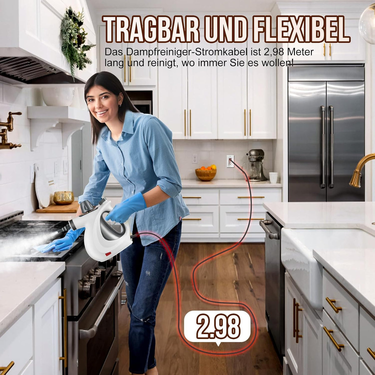 Auiffier Dampfreiniger, 1050W mit 11 Zubehör, 3,5 bar Dampfdruck Handgerät mit 350 ml,