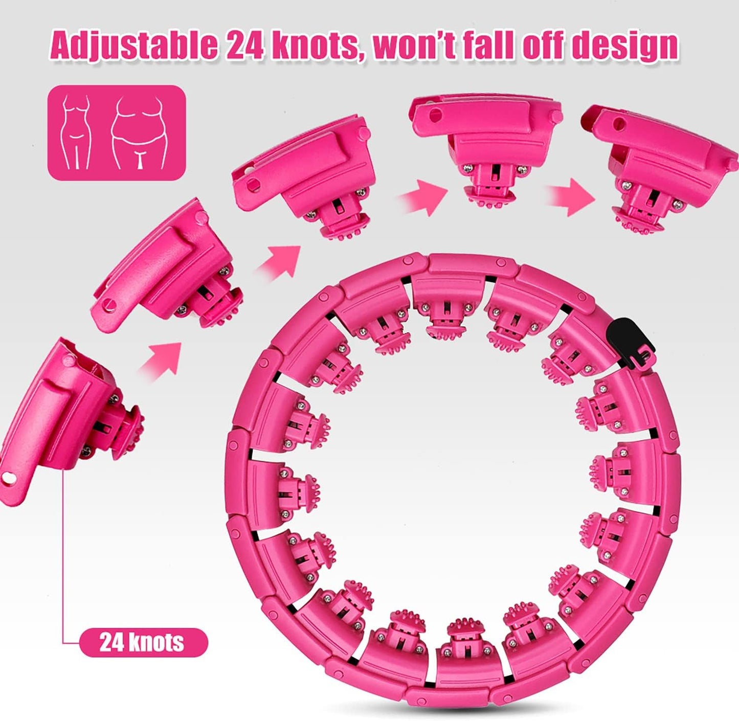 AgoKud Smart Weighted Hula Hoop, verstellbarer und abnehmbarer 24-Knoten-Massagereifen für Erwachsene und Kinder Rosa