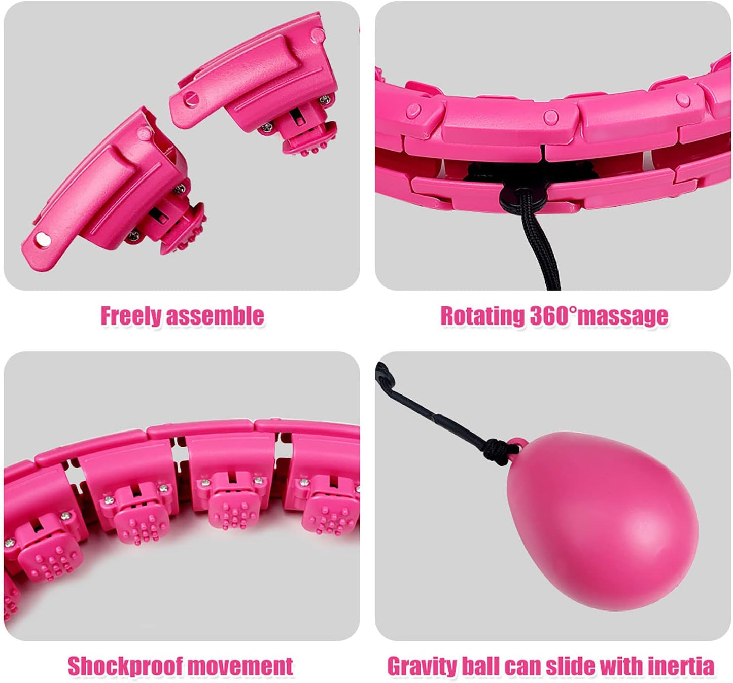 AgoKud Smart Weighted Hula Hoop, verstellbarer und abnehmbarer 24-Knoten-Massagereifen für Erwachsene und Kinder Rosa