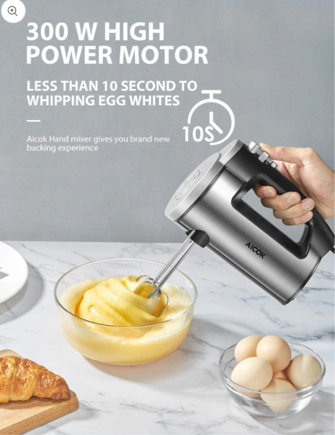 AICOK Elektrischer Handmixer, 6 Geschwindigkeiten, Ein-Knopf-Auswurfdesign