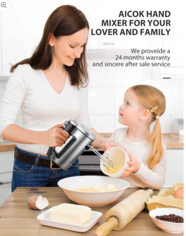 AICOK Elektrischer Handmixer, 6 Geschwindigkeiten, Ein-Knopf-Auswurfdesign