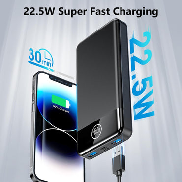 Batterie externe Aizmu 26 800 mAh, 22,5 W, avec sortie USB-C/USB-A, port QC 4.0, compatible avec iPhone, Samsung Galaxy, iPad et plus encore (noir)