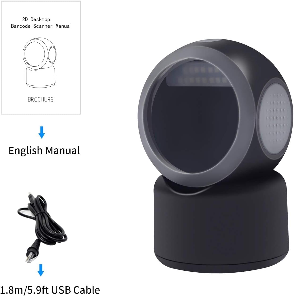 Alacrity 2D 1D QR Desktop Barcode Scanner USB Wired Barcode-Leser,Schwarz