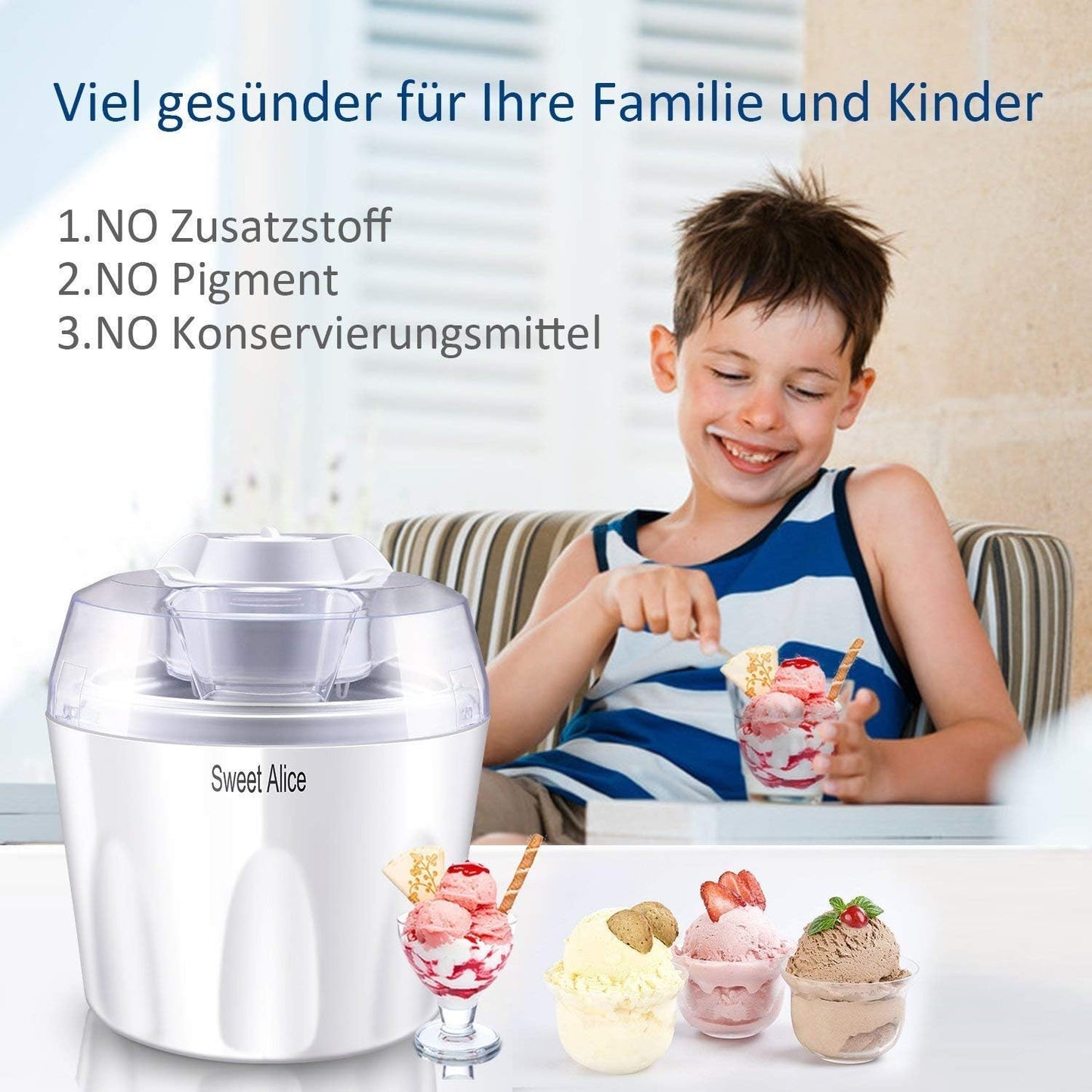 Sweet Alice 1,5 Liter Eisbeeriter 3 in 1 mit Timer weiß für Zuhause