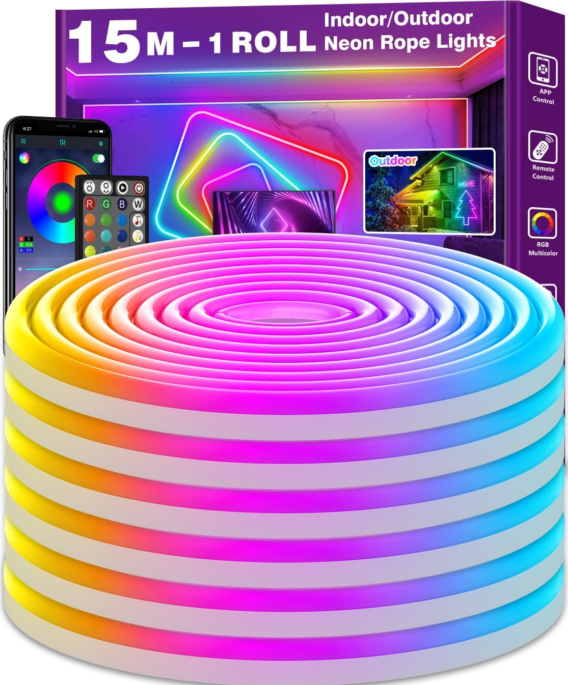AILBTON 15m/50Ft LED Neon Seillichter, Steuerung mit App/Fernbedienung