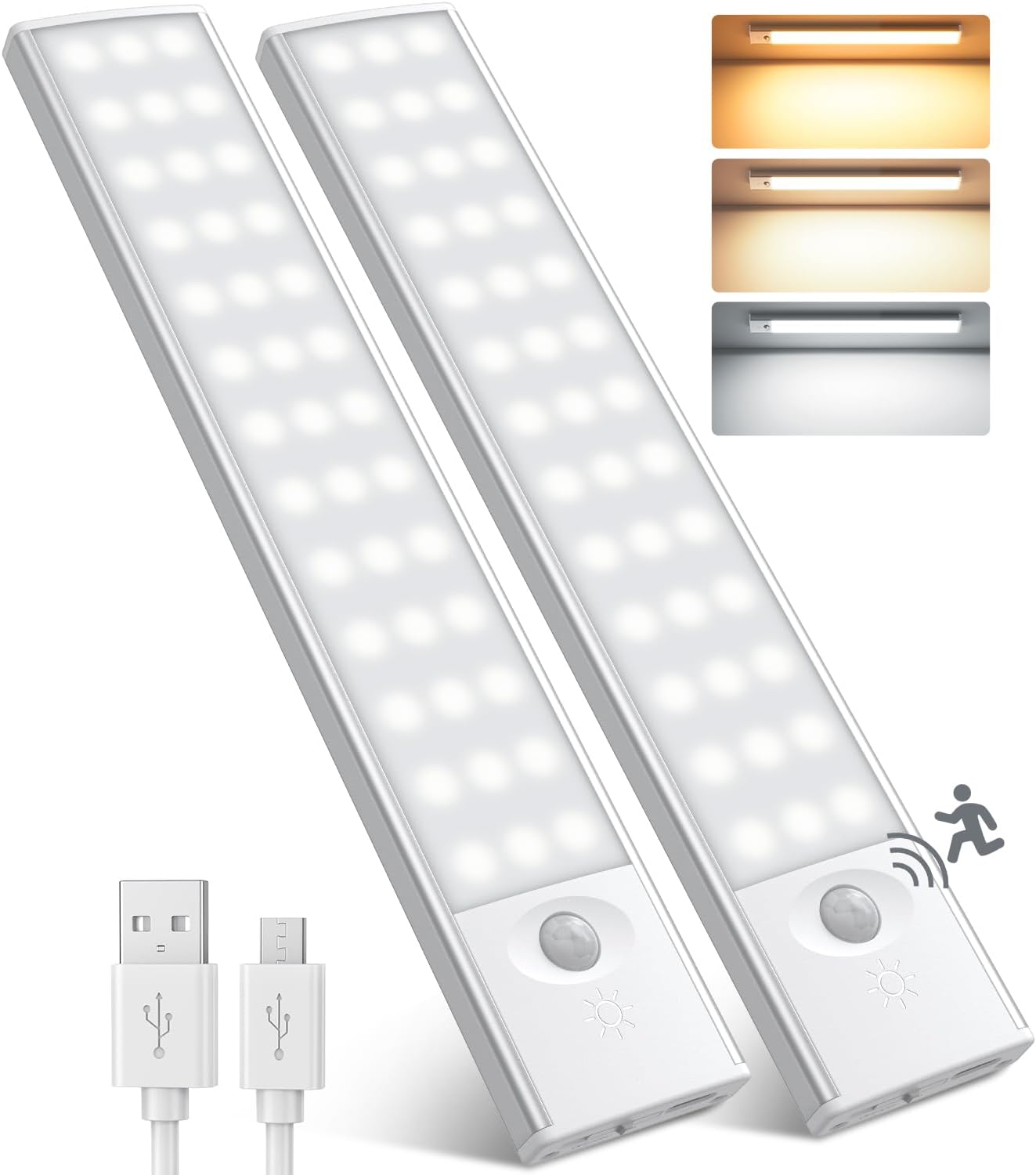 2 X ANOPU Schrankbeleuchtung mit Bewegungssensor, 39 LED 3 Farbmodi (2er pack)