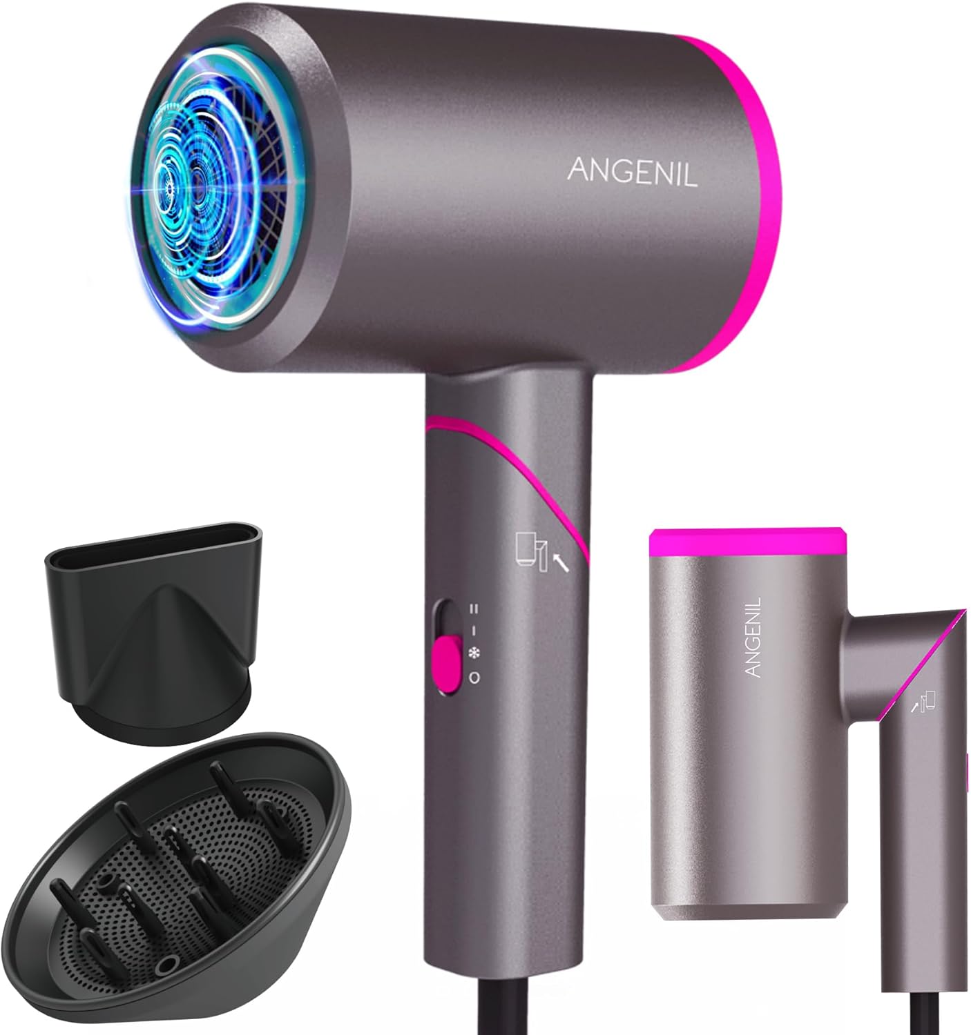 ANGENIL Haartrockner mit Diffusor,Ionen, faltbar, 2 Geschwindigkeiten, 3 Temperature