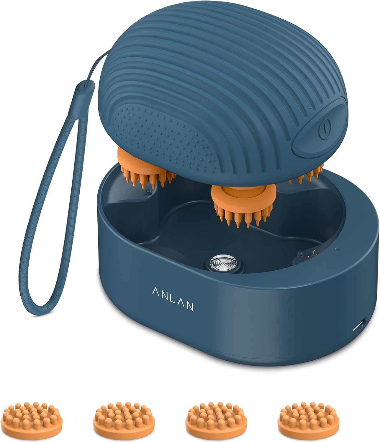 ANLAN Elektrisches Kopfmassagegerät, Kabellose Handmassagegerät mit 4 Ersatz-Massageköpfen, IPX7 Wasserdichtes Tragbar Massagegerät Für Schultern, Nacken, Rücken
